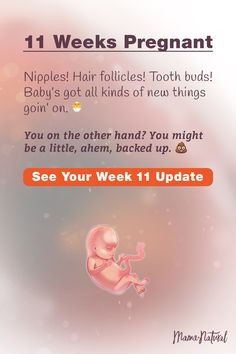 a baby is sitting in the middle of an advertment with text that reads 11 weeks pregnant