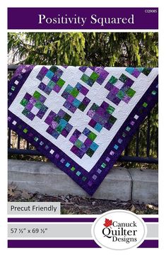 the book cover for positivity squared, featuring an image of a purple and green quilt