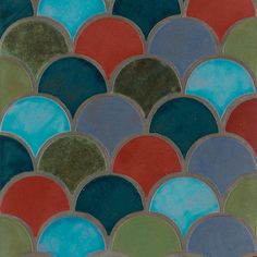 an image of a colorful tile pattern with circles on the bottom and red, green, blue, and grey colors