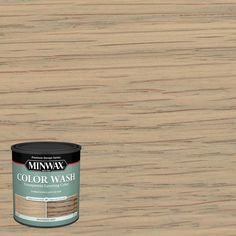 a can of minwax color wash on a white background with wood grains