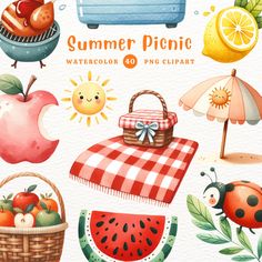 watercolor summer picnic clipart