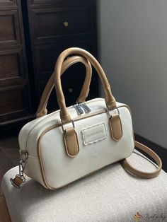 Bird in Bag - Chic Beige Contrast Mini Handbag: A Stylish and Sophisticated Shoulder Bag, reminiscent of a Classic Bowling Bag Bowling Bag, Adjustable Bag, Mini Handbag, Bowling Bags, Mini Handbags, Bird In Bag, Square Bag, Small Bags, Bowling