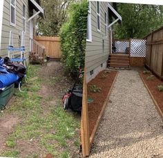 before and after pictures of a backyard garden