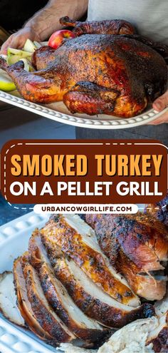 With this full guide to smoked turkey, we will help you create turkey on the pellet grill that looks this good and tastes even better! Make this for a delicious main dish for Thanksgiving dinner! Smoker Turkey Recipes, Pellet Smoker Turkey, Grilling Recipes Ideas, Smoked Turkey Recipes Thanksgiving, Grilled Turkey Recipes, Smoker Turkey, Traeger Cooking, Traeger Grill Recipes