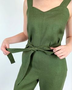 Linen sleeveless jumpsuit with belt and pockets, loose linen dark moss green overroll, comfortable pure washed linen romper with belt Summer Green Belted Jumpsuits And Rompers, Green Belted Jumpsuits And Rompers For Summer, Spring Green Linen Jumpsuits And Rompers, Green Linen Jumpsuits And Rompers For Spring, Green Linen Casual Jumpsuits And Rompers, Casual Green Linen Jumpsuits And Rompers, Green Linen Jumpsuits And Rompers With Pockets, Linen Jumpsuit Outfit, Womens Linen Clothes