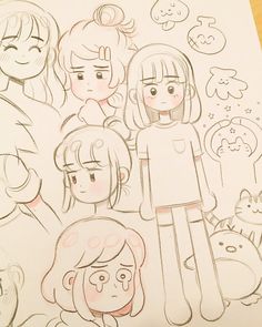 a drawing of some people and cats