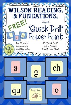 a blue and white poster with the words, free quick drill power point