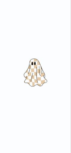 a white and black checkered ghost with eyes on it's head, standing in front of a white background