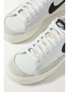 NIKE Blazer Low '77 SE suede-trimmed leather sneakers Low Top Nikes, Nike Blazer Low 77, Nike Blazer Low, Blazer Low, Nike Blazer, Suede Lace, White Blazer, Gray Suede, Printing Labels