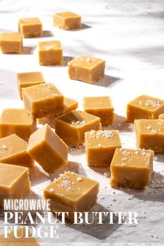 Microwave peanut butter fudge scattered across a rough, white surface. Microwave Peanut Butter Fudge, Butter Fudge Recipe, Peanut Butter Fudge Recipe, Microwave Fudge, Butter Toffee, Butter Fudge, Fudge Easy, Fudge Recipe