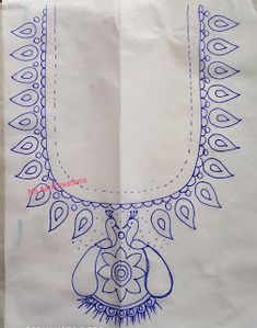 a white paper bag with blue designs on it