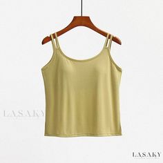 Lasaky - Coconut Oil Infused Camisole with Removable Padded Bra and Thin Cups - All-In-One Innerwear and Outerwear Top for Home Comfort Pleated Crop Top, Home Comfort, Matcha Green, Padded Bra, Silk Blouse, Chiffon Tops, Types Of Collars, Silk Satin, Coconut Oil