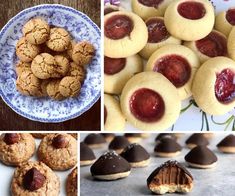 four pictures with different types of desserts and pastries on them, including cookies