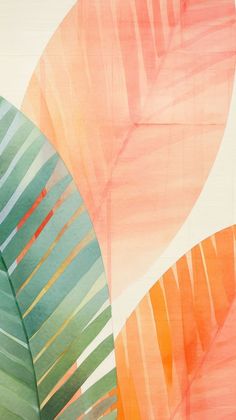 an abstract painting with orange and green leaves