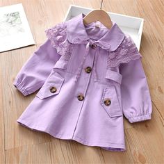 Girls Lace Long Sleeve Button Solid Jacket Kids Wholesale Clothing - PrettyKid Kids Dress Shoes, 1st Birthday Dresses, Jacket Fabric, Baby Dress Design, Baby Frocks Designs, Neckline Designs, Kids Fashion Clothes, Lace Long Sleeve, Dresses Kids Girl