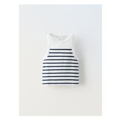 STRIPED TOP Striped Racerback Tank Top For Summer, Basic Blue Cotton Tank Top, Striped Racerback Tops For Spring, Striped Tank Top Vest, Striped Tank Top With Vest Detail, Casual Striped Tank Vest, Playful Cotton Tank Top For Spring, Playful White Cotton Tank Top, Cute Blue Sleeveless Tank Top