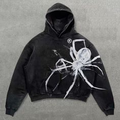 Custom Hoodies Ideas, Halloween Y2k, Gothic Casual, Spider Graphic, Bleach Hoodie, Vintage Spider, Harajuku Men, Y2k Hoodie