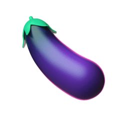 a purple eggplant with a green leaf on it's tip, against a white background