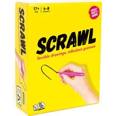 a yellow box with the words crawl written on it and a hand holding a pink pen