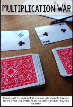 Multiplication War! Fun math game that only requires a deck of cards. Can also be done with addition and subtraction. A Deck Of Cards, Learn Math, Multiplication Games, Math Multiplication, Fun Math Games, Math Game, Third Grade Math