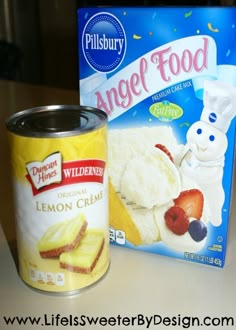 a can of angel food next to a box of ice cream