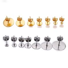 Product Features: Stainless Steel Blank Post Durable and Anti-oxidation Size 3x12mm 4x12mm 5x12mm 6x12mm 8x12mm 10x12mm 12x12mm Gold 20pcs Silver 100pcs Cabochon Cameo Settings: Flat Round Tray Base Stainless Steel Blank Post Earring Stud Base Pins With Earring Plug Earring Pins, Plugs Earrings, Stud Jewelry, Earring Studs, Custom Earrings, Cheap Jewelry, Stainless Steel Earrings, Earring Findings, Stainless Steel Jewelry