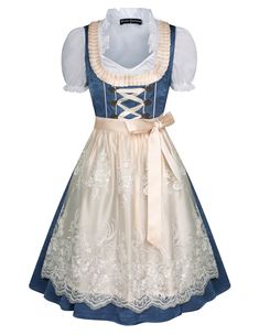 PRICES MAY VARY. Package Included: This is 3 pieces Oktoberfest Costume for Women. Come with a dress, a top, and an apron. Embrace the spirit of Oktoberfest with our exquisite Oktoberfest Costumes! High-quality Fabric: Made from high-quality fabric, this Dirndl dress ensures both comfort and durability. The dress is made of satin and the top is made of cotton. And the dress has exquisite floral patterns, making you look elegant and attractive. Classic Design: This traditional Bavarian costume wi Germany Traditional Clothes, Layered Apron, Germany Outfits, Bavarian Costume, Oktoberfest Dress, Lace Apron, Oktoberfest Costume, Oktoberfest Halloween, White Ruffle Top