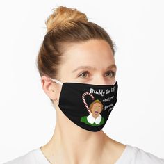 a woman wearing a black face mask with candy canes on it and the words, i