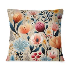 a decorative pillow with colorful flowers on the front and back, all in different colors