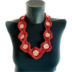 Welcome to the exclusive collection of AngyArt, where each piece of jewelry is a celebration of art and uniqueness.  Introducing the Artisan-Made Red Necklace - a trendy and sophisticated addition to your jewelry collection, perfect for any woman who values both style and craftsmanship. **Craftsmanship: This necklace is a masterpiece meticulously handcrafted using traditional freedom crochet and knitting techniques. The pure linen yarn in brick red forms a delicate lace effect foundation, provid Red Long Necklace Jewelry For Gifts, Elegant Handmade Red Jewelry, Handmade Long Red Necklace, Handmade Red Long Necklace, Traditional Handmade Red Jewelry, Red Bohemian Necklace For Party, Bohemian Red Necklace For Party, Bohemian Red Necklace, Red Round Artisan Jewelry