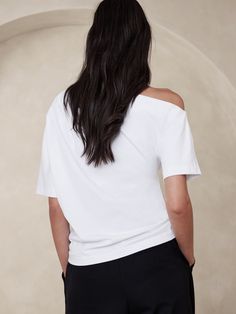 One-Shoulder Cotton Top | Banana Republic Top Banana, Cotton Top, Hip Length, Cotton Tops, Black And Navy, Heavy Cotton, Banana Republic, One Shoulder, White And Black