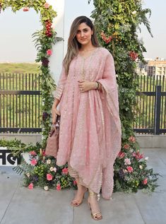 Mulmul Luxe Tissue Majhi Burnt Orange Anarkali Kurta with Mulmul Modal Jali Embroidery, Light Pink Anarkali, Anarkali Kurta Set, Light Pink Pants, Pink Pant, Pink Anarkali, Long Tunic Dress, Anarkali Dress Pattern, Anarkali Kurta