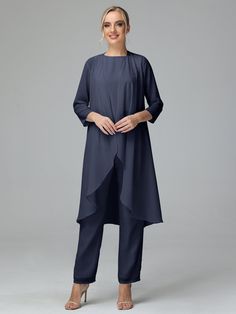 Simple 3 Pieces Chiffon Mother Of The Bride Dress Pants Suits Mother Of The Bride Pants Outfit, Mother Of The Bride Trouser Suits, Plus Size Pant Suits, Modern Mother Of The Bride, Outfit For Wedding, Mother Of The Bride Suits, Black Tie Attire, Pant Suits For Women, Chiffon Pants