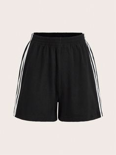 Contrast Striped Side Elastic Waist Casual Shorts Black Casual   Knitted Fabric Striped Track Shorts Slight Stretch  Women Clothing, size features are:Bust: ,Length: ,Sleeve Length: Suits For Women Indian, Track Shorts, Shorts Casual, Lounge Shorts, Sporty Outfits, Inspiration Mode, Casual Street Style, Casual Girl, Kids Sleepwear