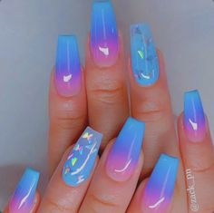 Purple Nail, Cute Acrylic Nail Designs, Ombre Nail Designs, Nail Art Ombre, Summer Acrylic Nails, Pink Nail, Nail Designs Glitter, Coffin Nails Designs