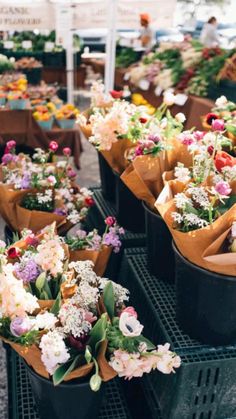 many different types of flowers are on display