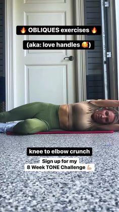 a woman is laying on her stomach in the middle of a yoga pose with words above it