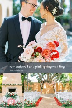 a bride and groom standing next to each other