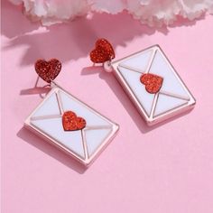 Acrylic Valentine's Day Envelope Shaped Earrings Sealed With A Heart Cheap Valentine's Day Gift Brooches, Valentines Day Love Letters, Heart Shaped Lips, Heart Envelope, Plastic Earrings, Earrings Heart, Envelope Design, Heart Drop Earrings, Fashion Materials