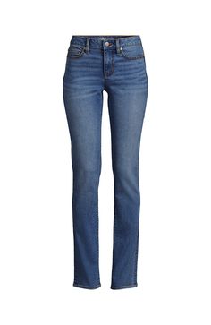 With a mid-rise waist and straight-leg silhouette, these stylish jeans are great for every day. They fit great and flatter every body. Classic 5-pocket design with button & zip fly, plus belt loops; Contoured, no-gap-in-back waist; Mid rise: Sits slightly below the waist, not too high or too low; Straight leg is not too wide, not too narrow with slight taper at the ankle;; Indigo: 52% cotton/20% Recover™ recycled cotton fiber/27% polyester/1% spandex.; White/Black: 78% cotton/20% REPRE Erica Anderson, Blue Jeans Women, Straight Leg Blue Jeans, Stylish Jeans, Pocket Design, Lands End, Recycled Cotton, Cotton Fiber, Blue Jeans