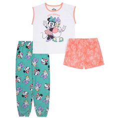 Disney Girl's Minnie 3 Piece Long Sleeve Short Sleeve & Pant Pajama Set 10 Brand New Disney Cotton Sets For Pajama Party, Disney Cotton Pajama Party Sets, Cotton Disney Sets For Pajama Party, Mickey Mouse Cotton Loungewear Sets, Minnie Mouse Cotton Sleepwear For Sleepover, Minnie Mouse Cotton Sleepwear For Loungewear, Cotton Minnie Mouse Sleepwear, Cotton Minnie Mouse Sleepwear For Loungewear, Minnie Mouse Cotton Sleepwear