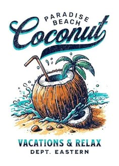 Caribbean Graphic Design, Beach T Shirts Design, Coconut Logo, Beach Coconut, T Shirt Art, Surf Tshirt, Shirt Template, Shirt Print Design, Long Pullover