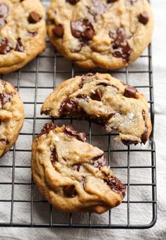 chocolate chip cookies cooling on a wire rack