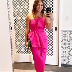 Hot Pink Asymmetrical Dress With Big Bow. Flowy, Comforatable And Fun Dress With Big Bow, Dresses Hot Pink, Pink Bow Dress, Bow Dress, Big Bows, Asymmetrical Dress, Pink Bow, Dress With Bow, Strapless Dress