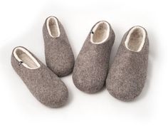 Two pairs of boiled wool slippers for couples in attractive color combinations with non-slip soft sole. Chosen among our most popular Wooppers collections, these felt wool slippers are a unique and useful gift for couples. Wool clogs can be a nice 10th or 20th anniversary gift.Natural organic sheep wool is used on the outside and soft merino for lining.  In this way we match strength to comfort in an absolutely natural product.Due to wool's inherent properties these slippers are most hygienic, i Wool Round Toe Indoor Slippers, Felt Slip-on Slippers With Soft Sole, Cushioned Wool Slip-on Slippers, Felt Wool Slipper, Wool Clogs, Wool Indoor Slip-on Slippers, 20th Anniversary Gifts, Wool Gifts, Wool Slippers