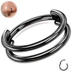 PRICES MAY VARY. 【𝐄𝐱𝐪𝐮𝐢𝐬𝐢𝐭𝐞 𝐒𝐞𝐭】: You will get 1 pcs black helix conch hoop earring that adds a touch of sophistication to your look, each 18 gauge earrings comes with a soft cloth pouch and a carton. The size is crafted with a 1 mm (18G) thickness and a 8 mm inner diameter, ensuring a smooth and stylish fit for your ear stack. Shiny and stylish black helix hoop earring for a trendy look. 【𝐆𝟐𝟑 𝐓𝐢𝐭𝐚𝐧𝐢𝐮𝐦 𝐂𝐫𝐚𝐟𝐭𝐞𝐝】: Our cartilage earrings for women made of high-quality Black Hoop Nose Ring, Double Septum, 16 Gauge Earrings, Helix Hoop Earring, Jewelry Nose Rings, Cartilage Hoop Earrings, Conch Piercing Jewelry, Conch Hoop, Septum Rings