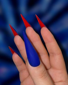 royal: red bottoms – matteultramarine blue and ruby red-bottommed nail nails as royal as they are blue. our royal: red bottoms set features a matteultramarine royal blue base and Baddie nails, Winter nails, Fall nails, October nails ideas, Winter nails 2022, acrylic coffin nails, nail ideas for prom, press on nails, nail polish, long nails, nail ideas, trendy Winter nails, bold nails, baddie nails #nails #nailinspo #nailart #Winternails #nailideas #coffinnails #baddie Credit:Pamper Nail Gallery Blue Red Bottom Nails, Royal Blue And Red Nails, Stiletto Acrylic Nails Designs, Blue And Red Nails, Red And Blue Nails, Louboutin Nails, Alcohol Cleanse, Red Bottom Nails, 22 Nails