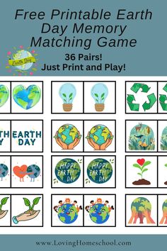 free printable earth day memory matching game for kids to play with the earth and plants