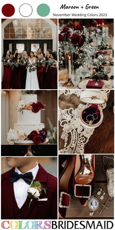 the wedding color scheme is red, white and green