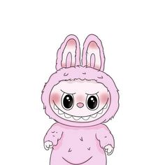 a drawing of a pink bunny with big eyes